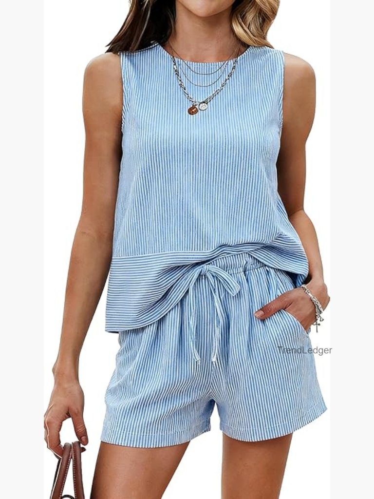 2 Piece Shorts Set Sleeveless Tank Top Lounge Outfit Summer Casual S-Xxl